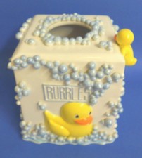 BUBBLES Yellow Ducks Kid Children 3D Ceramic Tissue Box Cover White Blue