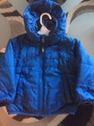 toddlers northface reversible winter jacket blue/blue gray and black stripes 2T