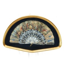 Antique Painted Fan Mother of Pearl Framed Italian Scene? Pierced and Gilt