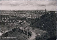 Stuttgart Blick auf die Stadt, Straßenbahn auf der Weinsteige 1965  