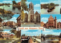 Gruss aus Meppen Ems multiviews Kirche Church River Boats Schiff Bridge