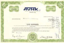 Avtek Corp 1972 Rhode Island share stock certificate