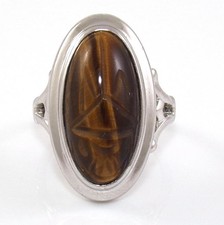 Joseph Esposito Espo Sterling Silver Tiger's Eye Scarab Beetle Ring Size 6.75