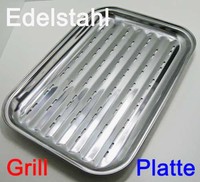 Massive Grillplatte Edelstahl 34,5cm, Grill Platte Schale Teller Abtropf Schutz