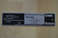 Wartburg 353 Blanco DDR Typenschild  Deko Alt Antik Selten