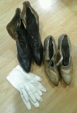 Lot Antique Victorian Leather Women's Shoes Witch Boots Gloves