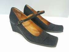 Sergio Rossi Mary Jane Wool Wedge Size 38 1/2 Made In Italy