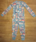 Mini Boden Girls 4 Pajamas Long Johns Union Suit Blue Baking Button Up PJs