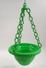 HTF Retro 1970s Lawnware Green Hanging Plant Pot Basket w/ Chain RV Camper Tiki