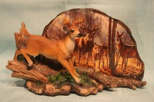 Running Buck Figurine w/ Background Deer Photo Scene
