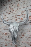 Deko Schädel Silber Stierkopf Skulptur 46 cm Geweih Stier Hörner Bulle NEU