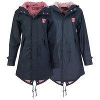Derbe Damen Regenmantel Parka Mantel Regen Jacke Wasserdicht Karo Muster kariert