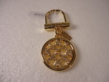 NWT COACH ROUND SIGNATURE PAVE KEY CHAIN FOB GOLD F92959