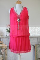 TOP*Bluse*TUNIKA*MINI KLEID*100% Seide*FUTTER Viskose*HÄKEL Saum*S 36/38*PINK