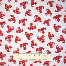 Nautical Fabric - Craw Daddy Lobster Toss White - Benartex Kanvas YARD