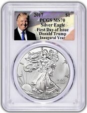 2017 Silver Eagle Pcgs Ms70 Donald Trump First Day Of Issue Fdoi Inaugural Year