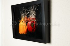 Red and Yellow peppers splash - 8x10 picture - inside shadowbox, ready to hang
