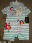 Sonoma blue & white striped one piece matching bib Farm Animal theme 6-9 mo NEW