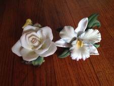 Lot Of 2 Lefton Porcelain Flowers - White Rose - Lilly - Beautiful!