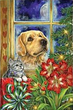 Peaceful Pet Christmas House Flag Cats Dog Holiday Decorative Christmas Tree
