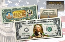 One Dollar $1 U.S. Bill Genuine Legal Tender Currency Colorized 2-Sided