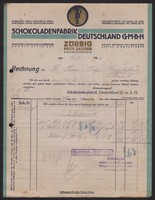 ZÖRBIG, Rechnung 1926, Schokoladen-Fabrik Deutschland GmbH