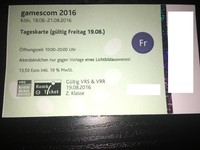 TICKET GAMESCOM 2016 KÖLN 19.08.16 FREITAG TAGESKARTE VOLLZAHLER