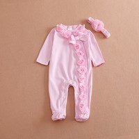 Newborn Baby Girl Clothe Lace Floral Infant Princess Jumpsuit Cotton Baby Romper