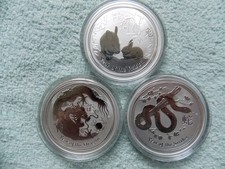 2011-12-13 Australian Silver Lunar Rabbit, Dragon, & Snake 1 Oz (Set of 3 coins)