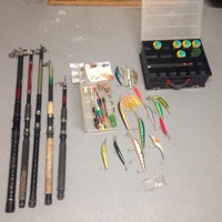 5 Ruten + Zubehör, 5 Angelruten, Angelzubehör