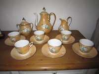 Altes Kaffeeservice Permuttporzellan mit Blumendekor orange gold 6 Personen