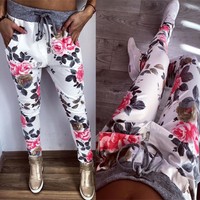 2016 Damen Floral Haremhose Sweatpants Jogginghose Fitness Sporthose Jogger Hose