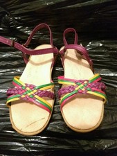 Vintage 70s Famolare Dance There Colorful Leather Wavy Wedge Strappy Sandals Sz5