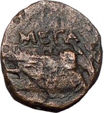 Megara ATTICA 307BC Ancient Very Rare Greek Coin SHIP & DOLPHINS i15631