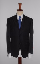 $2500 NWT ISAIA base s  SUIT wool super 130s black striped flat front US 38 EU48