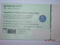 GAMESCOM 2016 TICKET, KARTE .FREITAG 19.08.2016 ,ERMÄßIGT .ORIGINALKARTE