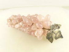 Vintage Rose Quartz Pink Gemstone Stone Grape Cluster Fruit Decoration w Leaf