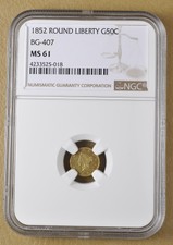 1852 Round Liberty Head Gold Half Dollar Bg-407 Ngc Ms61