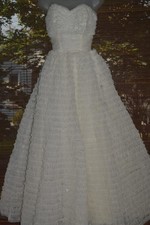vintage 50s Tulle white wedding poofy tiered party Dress s-m