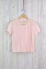 1950's Vintage Women's M Pastel Pink Lace Collar Pleated Blouse Top Edwardian