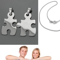 2 Freundschafts- Partner Anhänger Puzzle Teile mit 2 Ketten ECHT SILBER 925 NEU