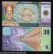 Maya Yucatan 1000 Soles 2012 Solid Low# A00009 or A00010 Polymer Unc Mayan Note