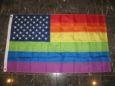 3x5 Embroidered Sewn American Rainbow Gay Pride LGBT 300D Nylon Flag Grommets