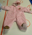 NWT INFANTS PINK SZ. 6 MONTH 6 MO. HOODED SOFT PRAM SNOWSUIT MONKEY PATTERN 