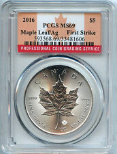 2016 Canadian Maple Leaf Silver $5 Dollar Ms69 Pcgs .9999 Graded Coin 1st Strike