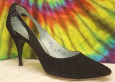 6-6.5 vintage 50s black suede leather Marie-Paule D'Orsay stiletto pumps shoes