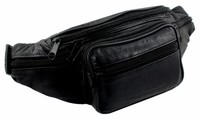 Bauchtasche in Echt Leder mit 6x Rv Fächer Schwarz Umhängetasche Gürteltasche