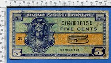 Military Payment Certificate 5 Cents Series 521 (1954) Banknote M29 Circ Mpc 5c
