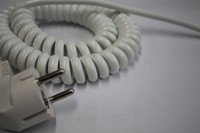 TBS - Spiralkabel PVC 3G0,75 / mit Stecker, 2 Meter weiß SP-004