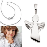 Kinder Frauen Schutz Engel offene Flügel Anhänger mit Kette Echt Silber 925 Neu